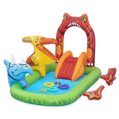Kids Dinosaur themed inflatable pool with slide