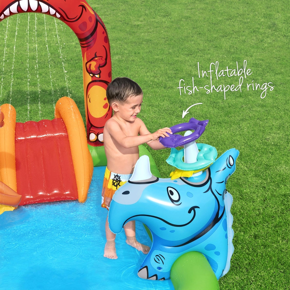 Kids Dinosaur themed inflatable pool with slide