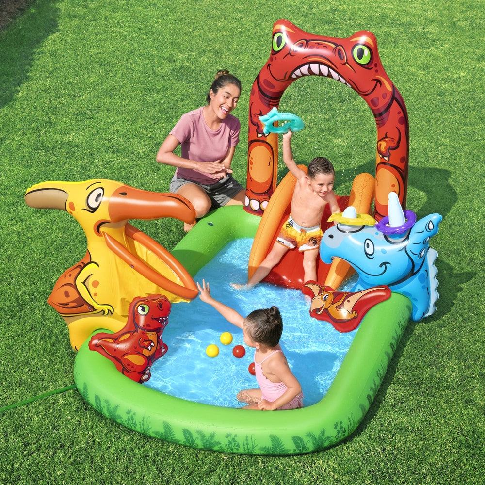 Kids Dinosaur themed inflatable pool with slide
