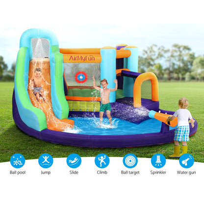 Inflatable water slide with water gun and play pool