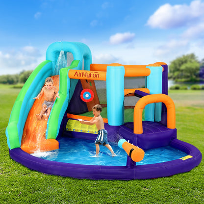 Inflatable water slide with water gun and play pool