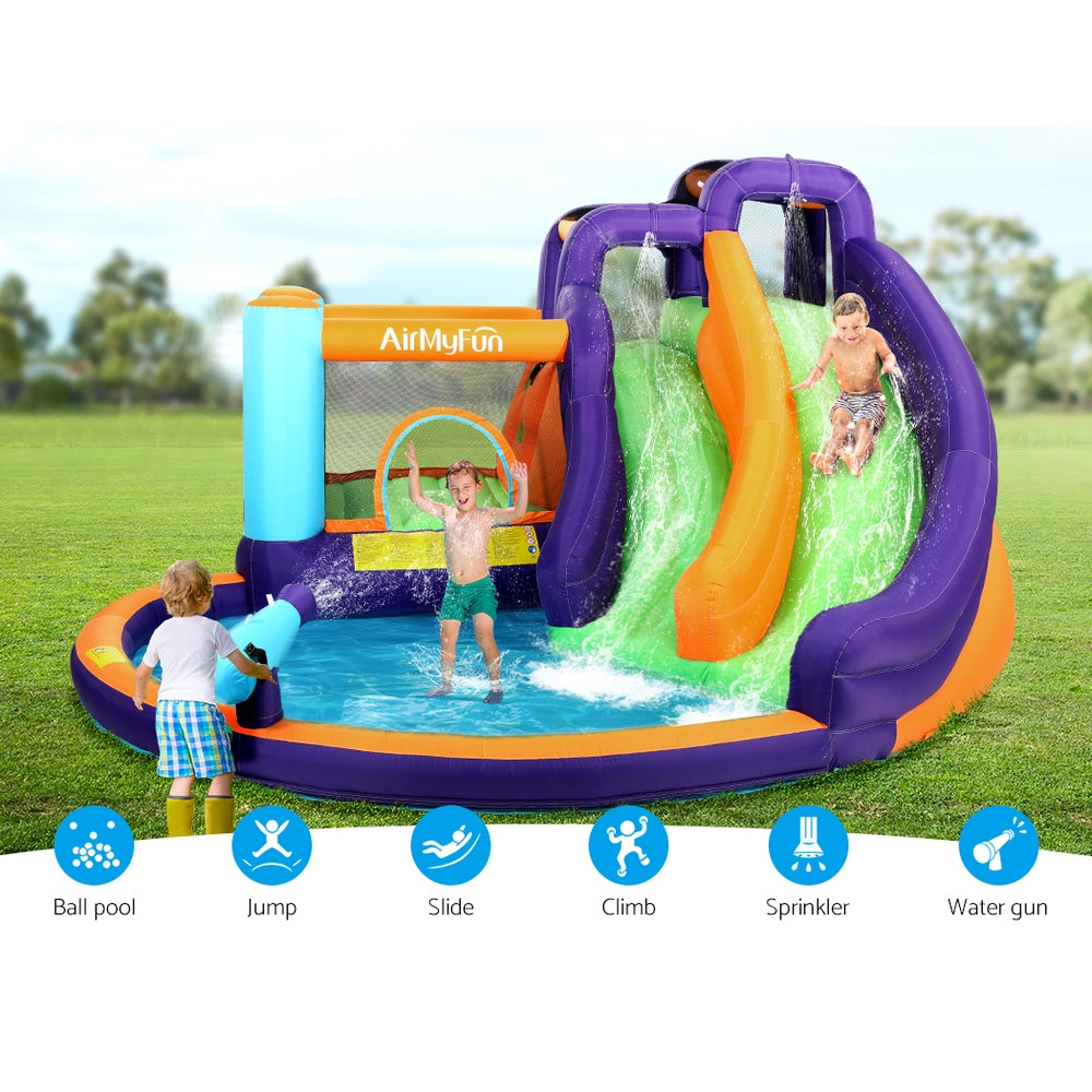 Inflatable double water slide with water canon