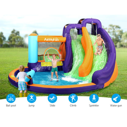 Inflatable double water slide with water canon