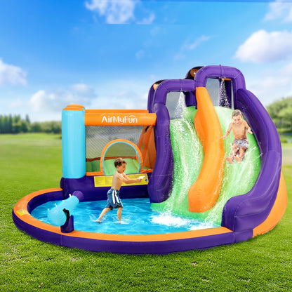 Inflatable double water slide with water canon