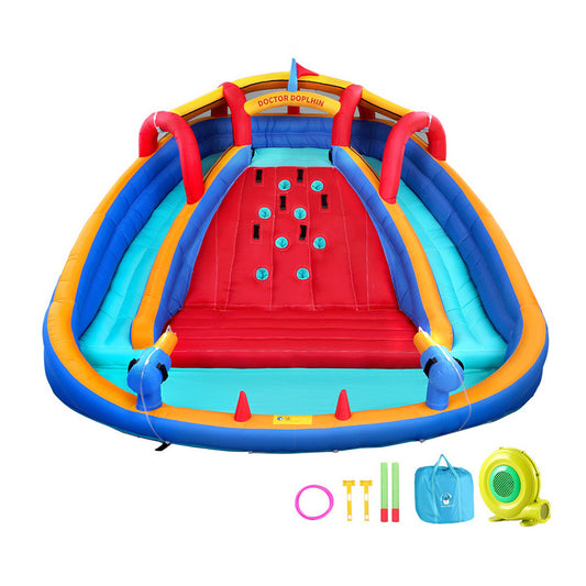 Huge Inflatable Water Park with Two Slides, Climbing Wall, Toss Game and Water Cannon