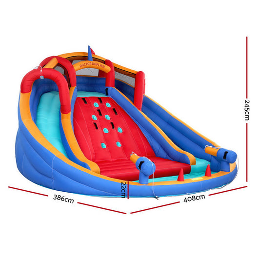 Huge Inflatable Water Park with Two Slides, Climbing Wall, Toss Game and Water Cannon