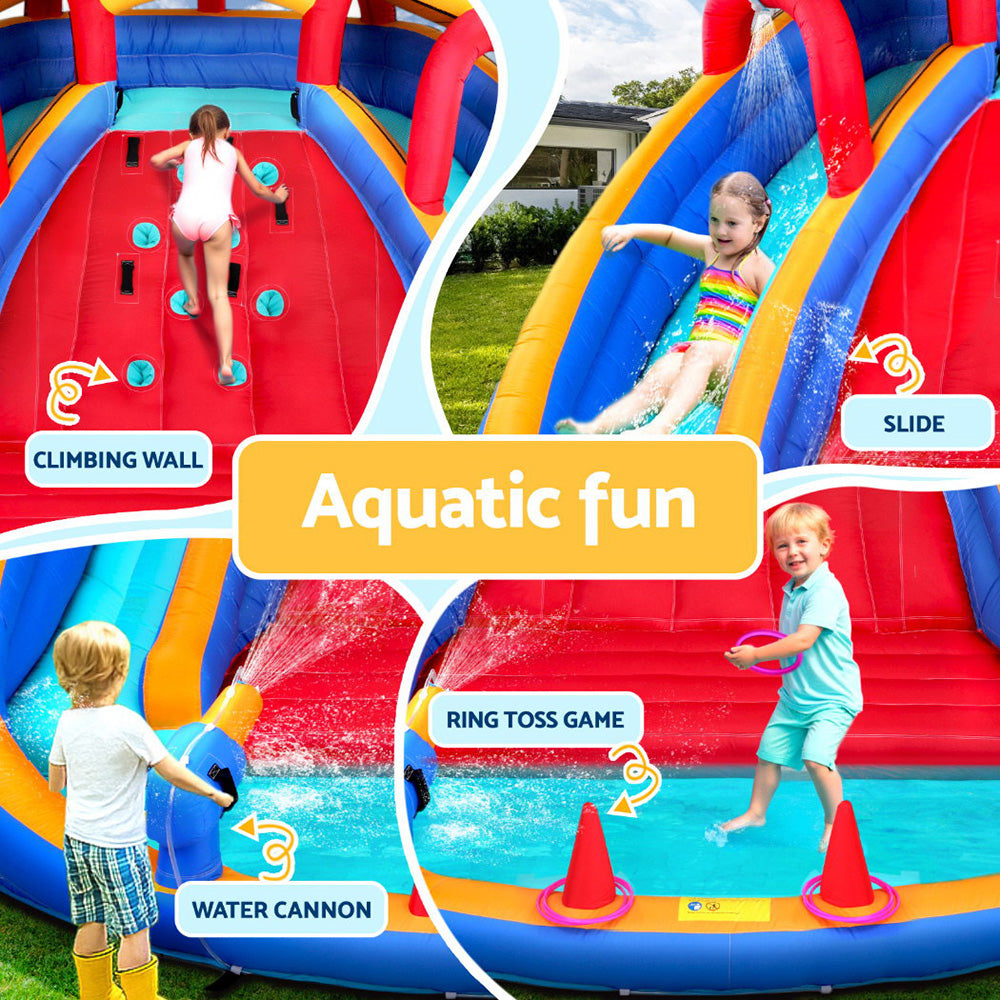 Huge Inflatable Water Park with Two Slides, Climbing Wall, Toss Game and Water Cannon