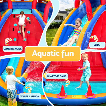 Huge Inflatable Water Park with Two Slides, Climbing Wall, Toss Game and Water Cannon