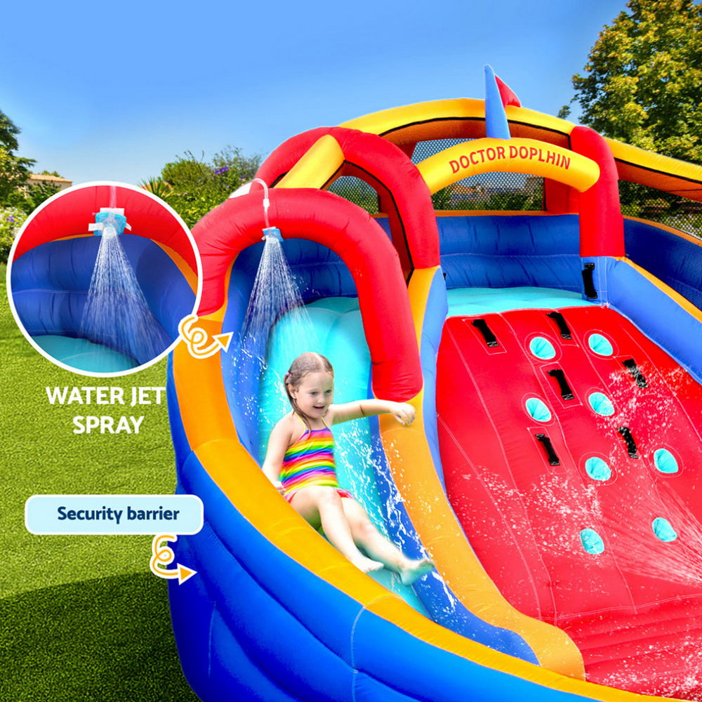 Huge Inflatable Water Park with Two Slides, Climbing Wall, Toss Game and Water Cannon