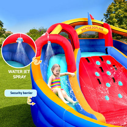 Huge Inflatable Water Park with Two Slides, Climbing Wall, Toss Game and Water Cannon