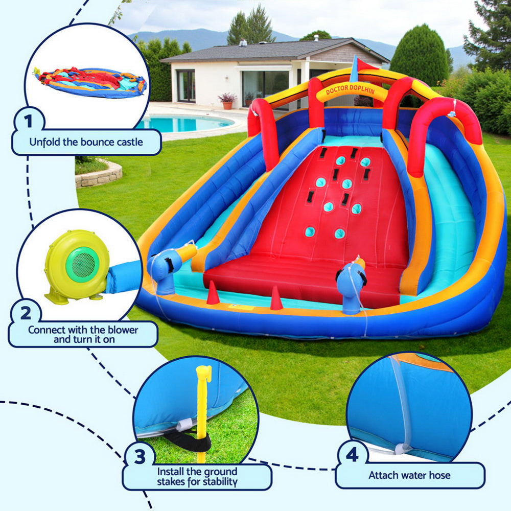 Huge Inflatable Water Park with Two Slides, Climbing Wall, Toss Game and Water Cannon