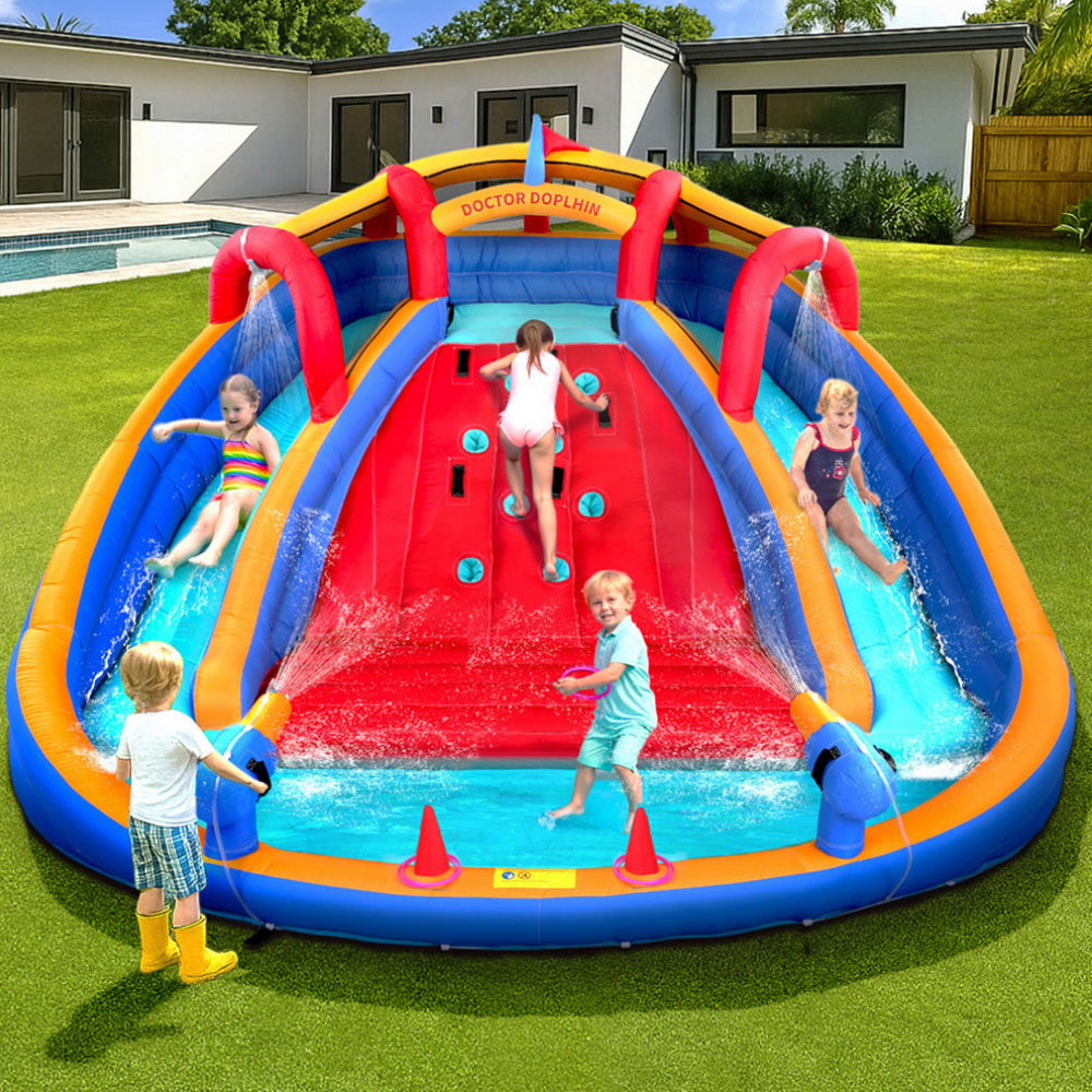 Huge Inflatable Water Park with Two Slides, Climbing Wall, Toss Game and Water Cannon