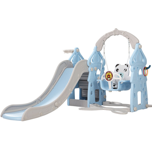 Kids slide and swing set with basketball hoop - Blue/Grey