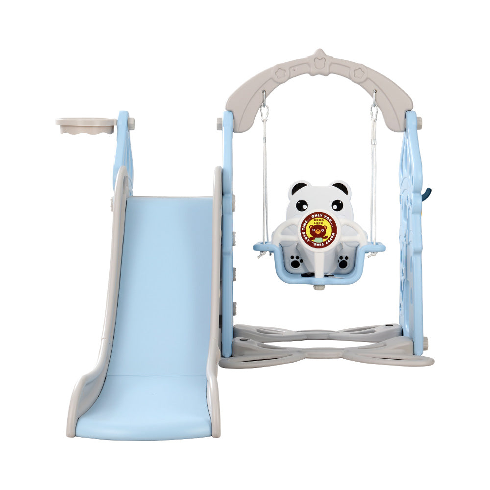 Kids slide and swing set with basketball hoop - Blue/Grey