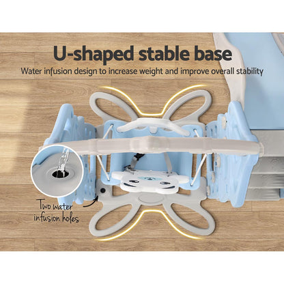 Kids slide and swing set with basketball hoop - Blue/Grey