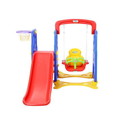 Kids slide and swing set with basketball hoop - Blue/Red