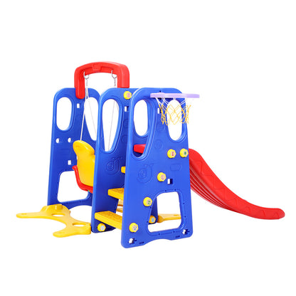 Kids slide and swing set with basketball hoop - Blue/Red