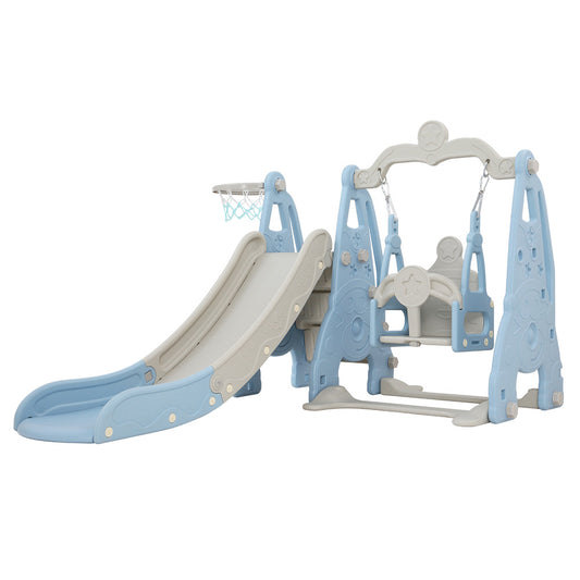 Kids slide and swing set with basketball hoop - Blue/Grey
