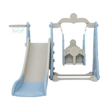 Kids slide and swing set with basketball hoop - Blue/Grey