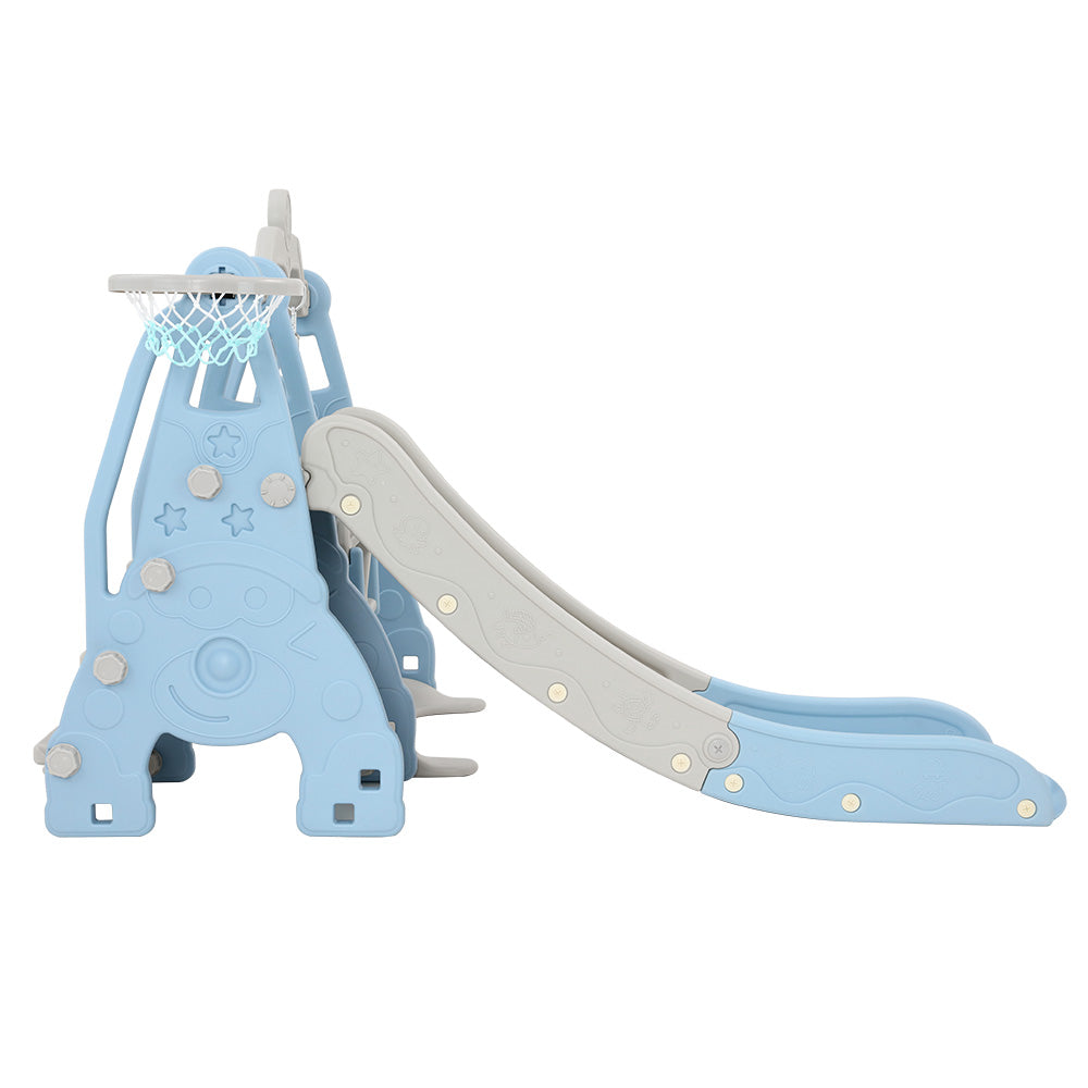 Kids slide and swing set with basketball hoop - Blue/Grey
