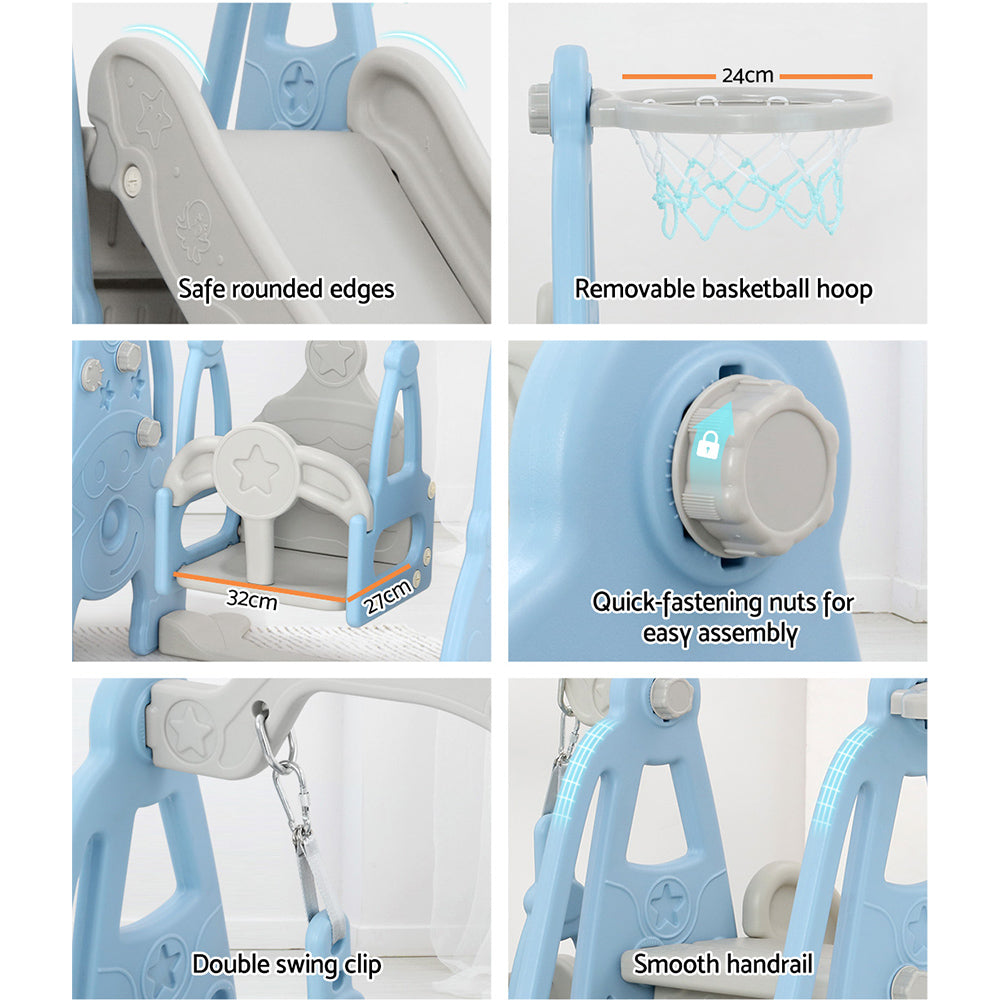 Kids slide and swing set with basketball hoop - Blue/Grey