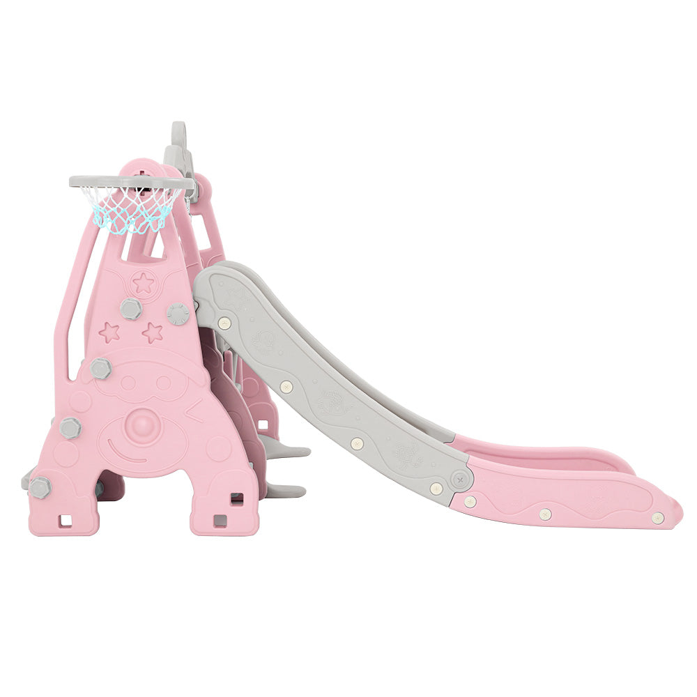 Kids slide and swing set with basketball hoop - Pink/Grey
