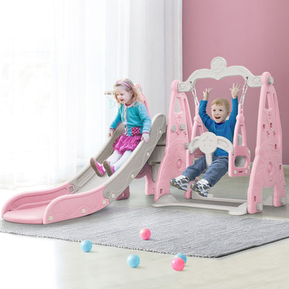 Kids slide and swing set with basketball hoop - Pink/Grey