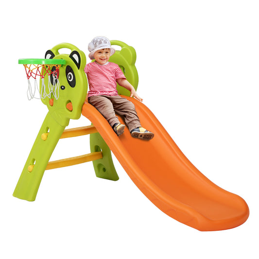 Kids slide set with basketball hoop - Green/Orange