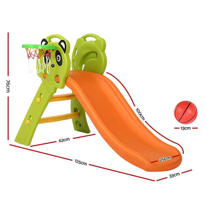 Kids slide set with basketball hoop - Green/Orange