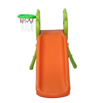 Kids slide set with basketball hoop - Green/Orange
