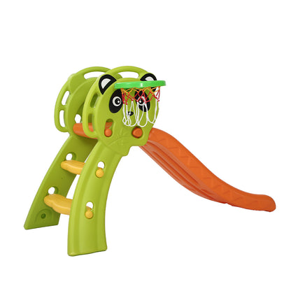 Kids slide set with basketball hoop - Green/Orange