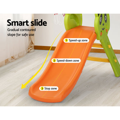 Kids slide set with basketball hoop - Green/Orange
