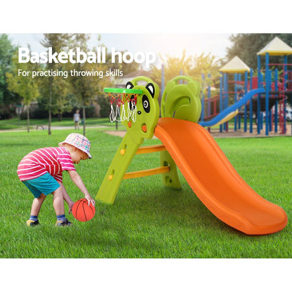 Kids slide set with basketball hoop - Green/Orange
