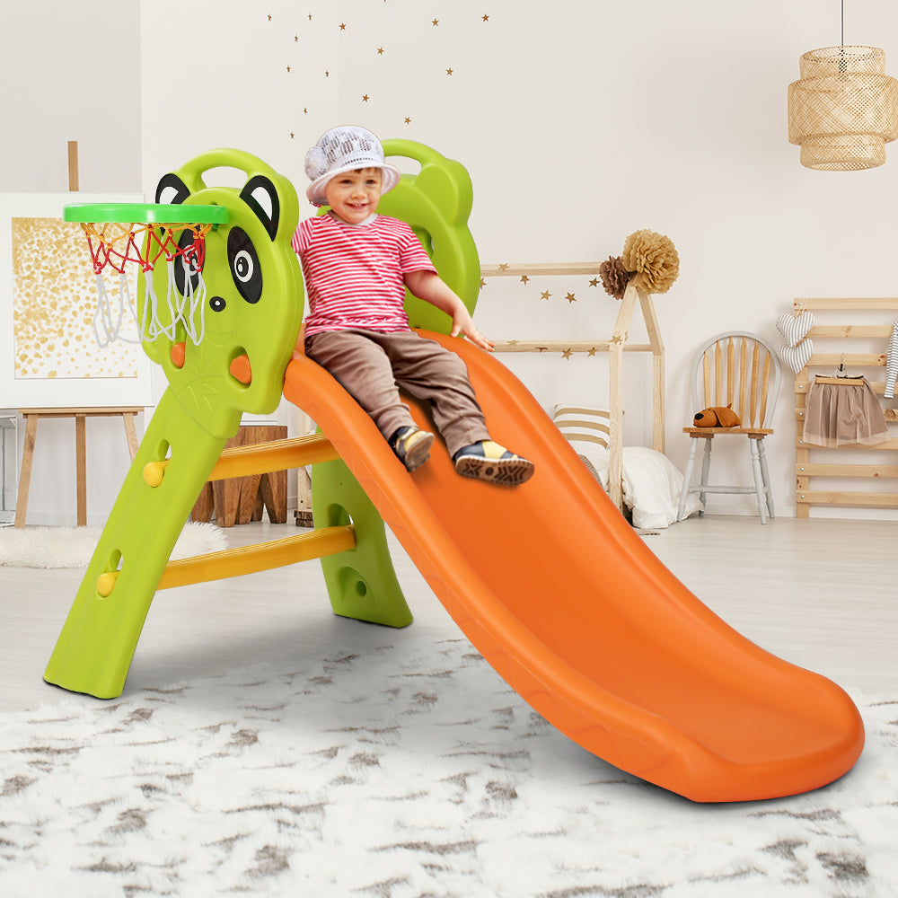Kids slide set with basketball hoop - Green/Orange