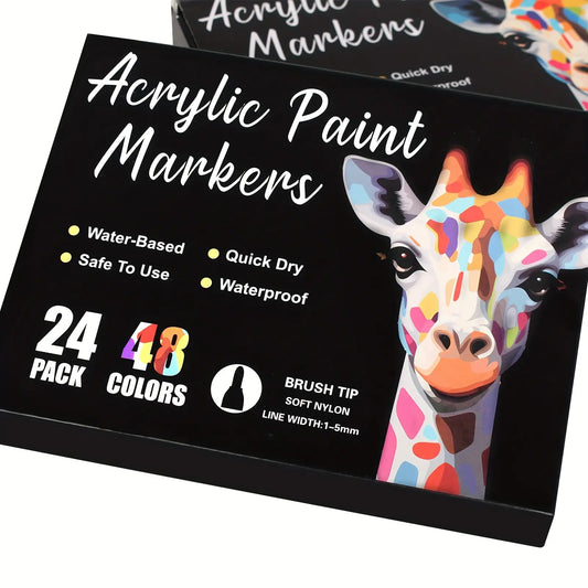 24-Pack Dual-Tip Acrylic Paint Markers, 48 Colors
