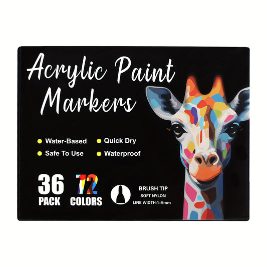 36-Pack Dual-Tip Acrylic Paint Markers, 72 Colors