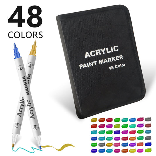 48 Colors Dual Tip Acrylic Paint Marker Pens Set with Carry Case