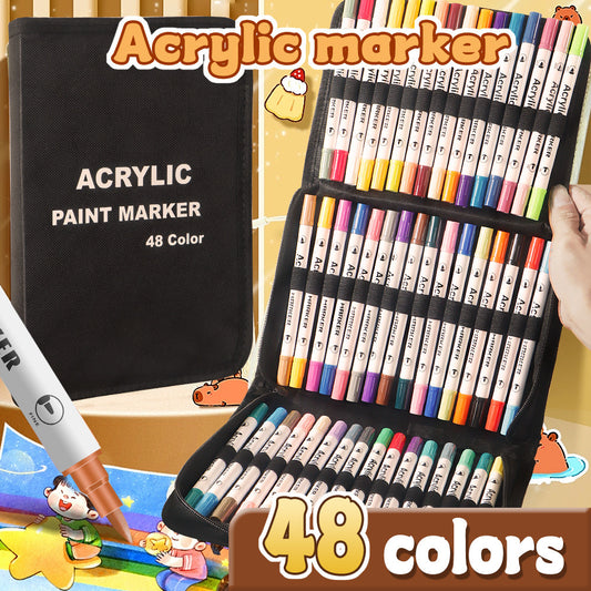 48 Colors Dual Tip Acrylic Paint Marker Pens Set with Carry Case