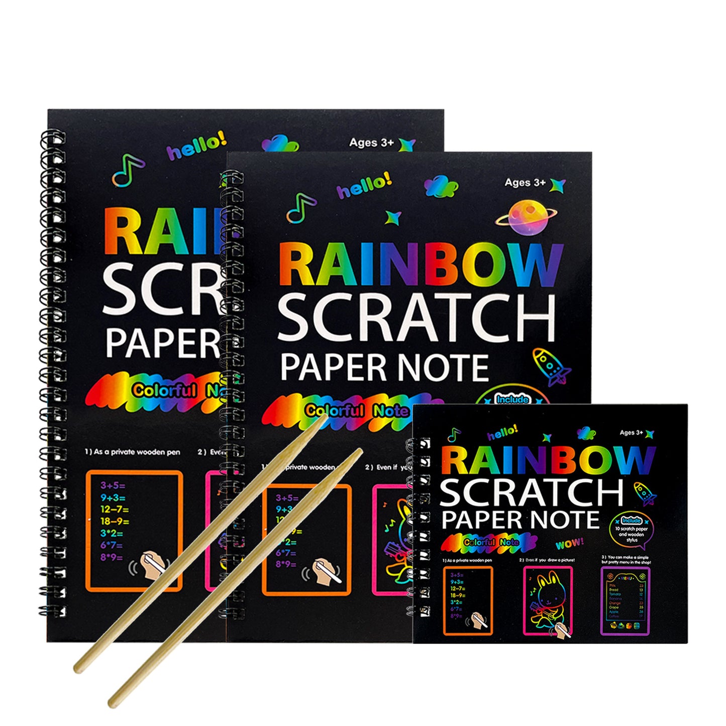 3-Pack DIY Rainbow Scratch Art Books Set