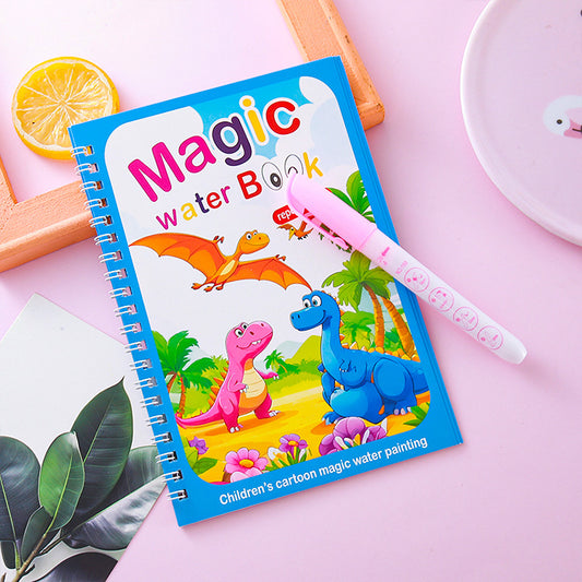 2 PCS Dinosaur Themed Magic Water Colouring Book, includes refillable pen