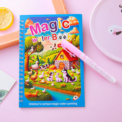 2 PCS Magic Water Colouring Book - Animal Farm and Fairy Princess Themes with Refillable Water Pens