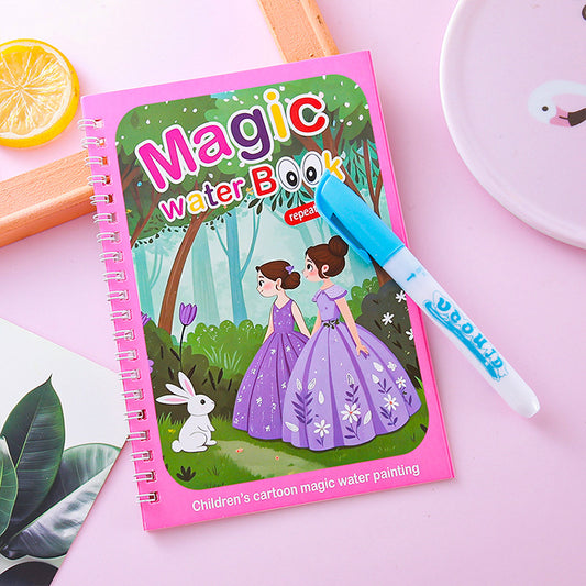 2 PCS Magic Water Colouring Book - Animal Farm and Fairy Princess Themes with Refillable Water Pens
