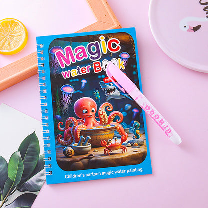 2 PCS Magic Water Colouring Book - Underwater Ocean and Train Themes with Refillable Water Pens