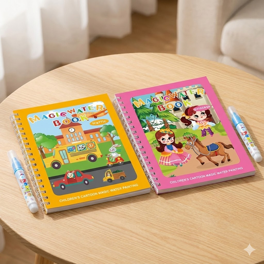 2 PCS Magic Water Colouring Book - Traffic & Princess Themes Reusable Painting Activity Set