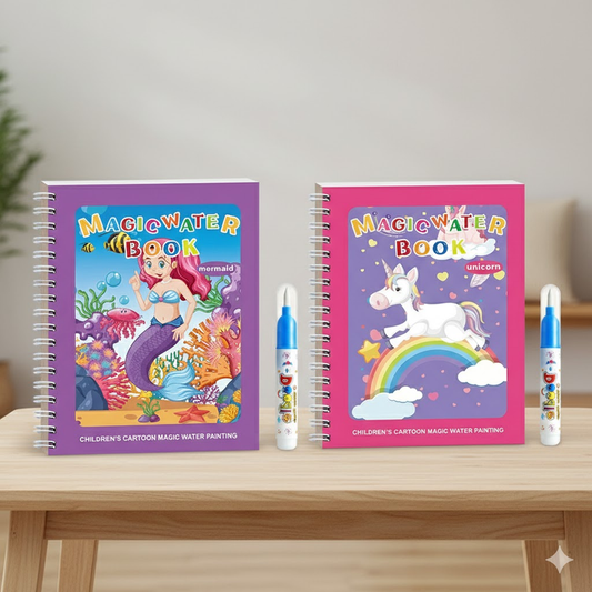 2 PCS Magic Water Colouring Book - Mermaid & Unicorn Themes Reusable Painting Activity Set