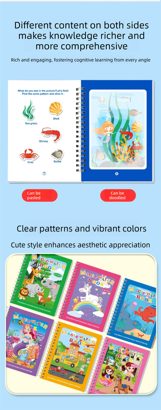 2 PCS Magic Water Colouring Book - Mermaid & Unicorn Themes Reusable Painting Activity Set