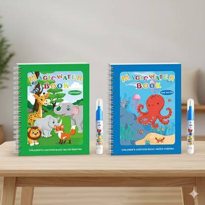 2 PCS Magic Water Colouring Book - Animals & Sea World Themes Reusable Painting Activity Set