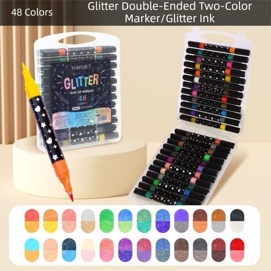 48 Color Dual-Tip Glitter Flash Marker Pens