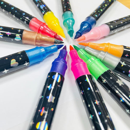 48 Color Dual-Tip Glitter Flash Marker Pens